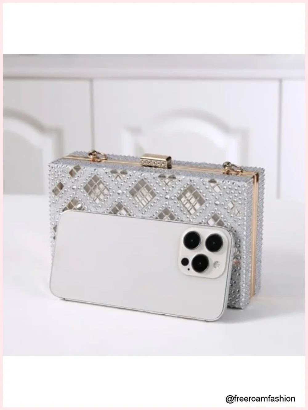 Rhinestone Lattice Hollow Out Evening Clutch Handbag for Party Wedding